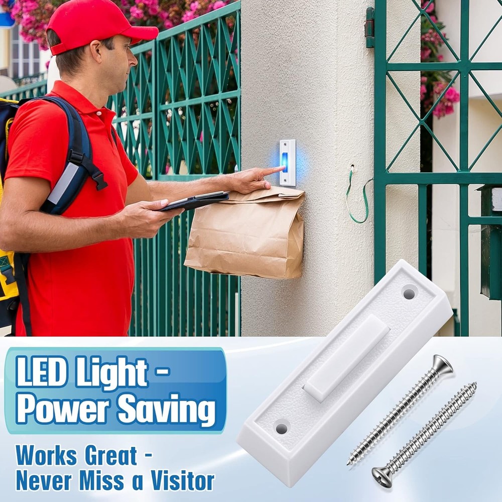 LED Lighted Doorbell Button Wired, Door Bell Ringer Push Buttons Replacement Gar