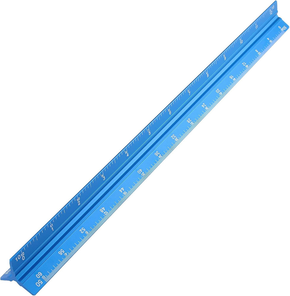 Engineer Scale Ruler 12 Inch Aluminum Laser-Etched Triangular Drafting Tool for