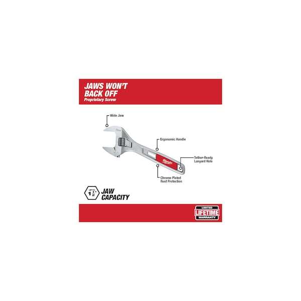 Milwaukee Tool 48-22-7508 8" Wide Jaw Adjustable Wrench
