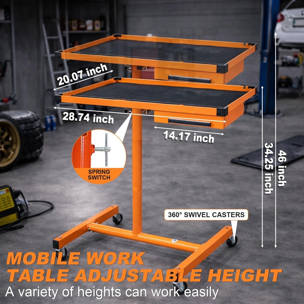 A A IN LT018 Heavy Duty Adjustable Work Table with Drawers, Rolling Tool Tray...
