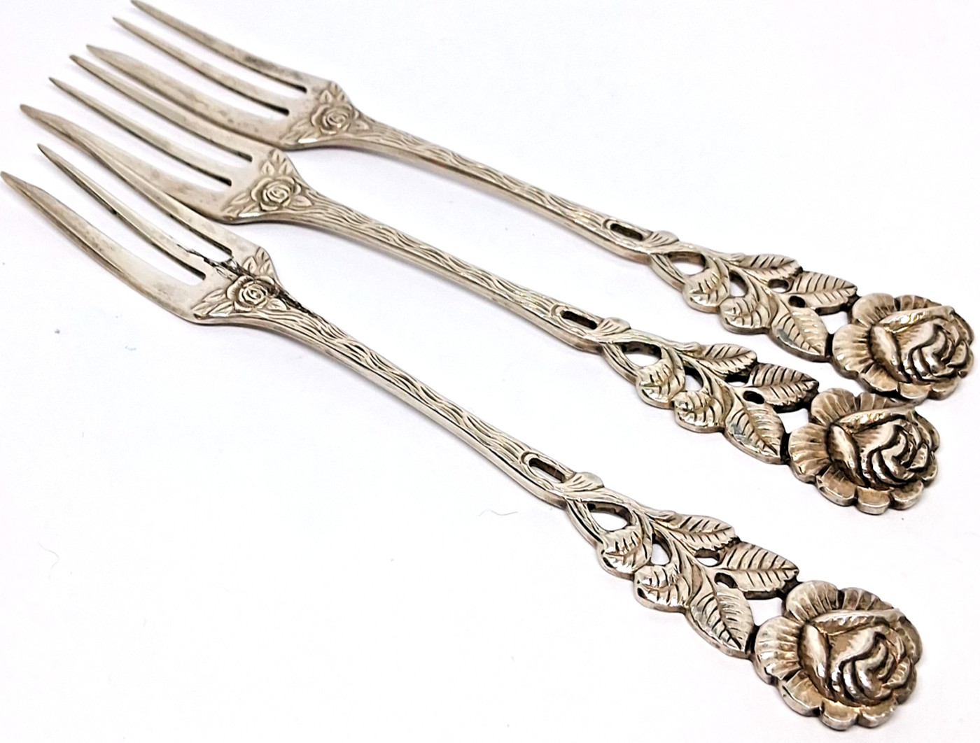 Set of 3 Vintage Antiko 800 Silver Dessert / Pastry Forks Hildesheimer Rose 5"