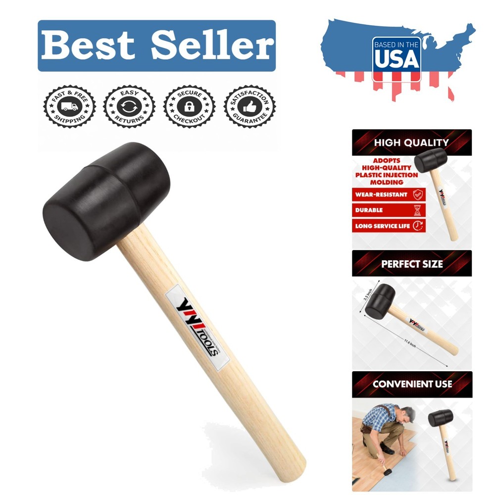 YY-2-005 8oz Rubber Mallet with Solid Wood Handle - Perfect for DIY Projects