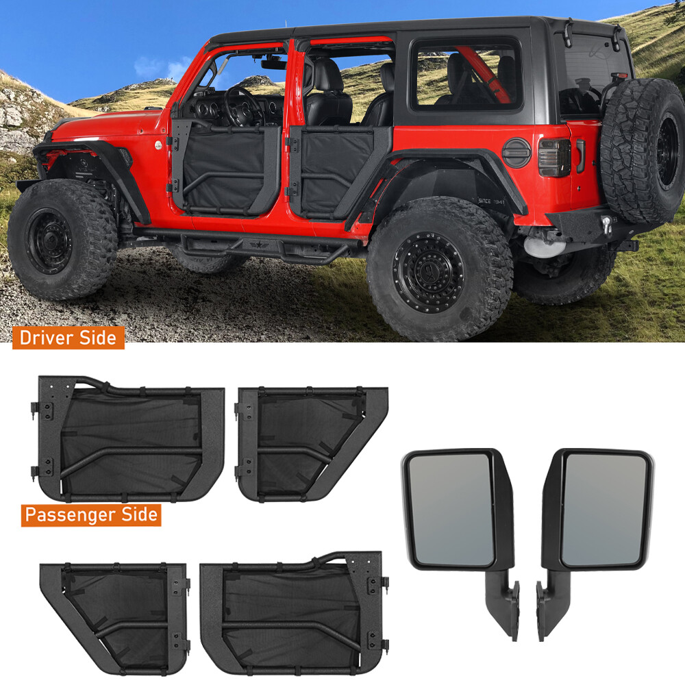 Hooke Road Tube Half Doors + Mirrors Fit 18-25 Jeep Wrangler JL Gladiator JT