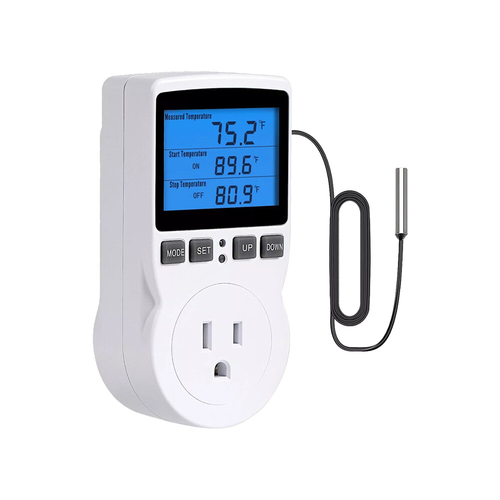 Digital Thermostat Outlet Plug Temperature Controller Heating Cooling w/ ProbeAt