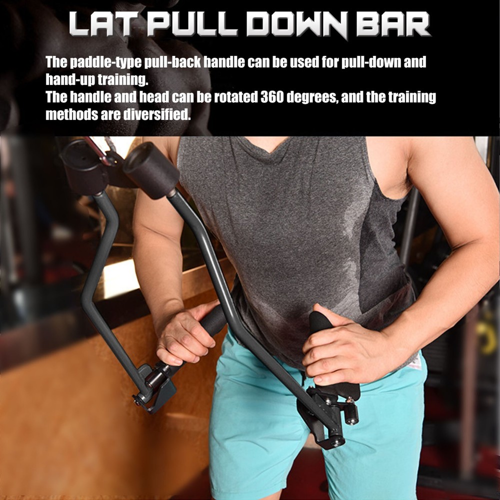 5Pcs Set Black Adjustable Lat Pull down Bar Cable Machine Attachments for Gym