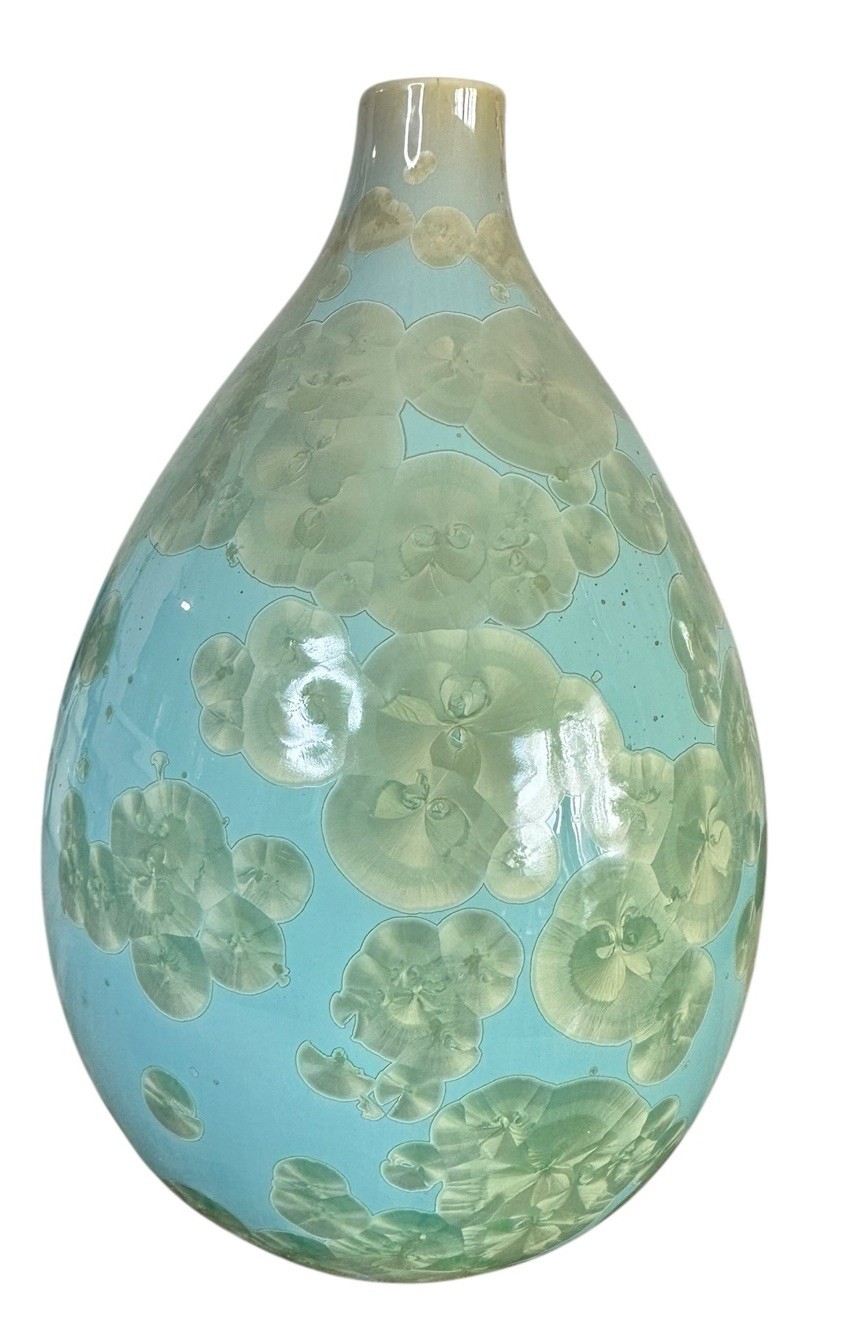 Simon Pearce Teardrop Jade Crystalline Vase Celadon Organic Studio Pottery