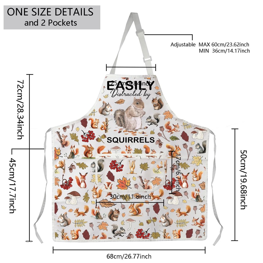 Squirrel Apron with Pockets Easily Distracted by Squirrel Gift for Squirrel L...