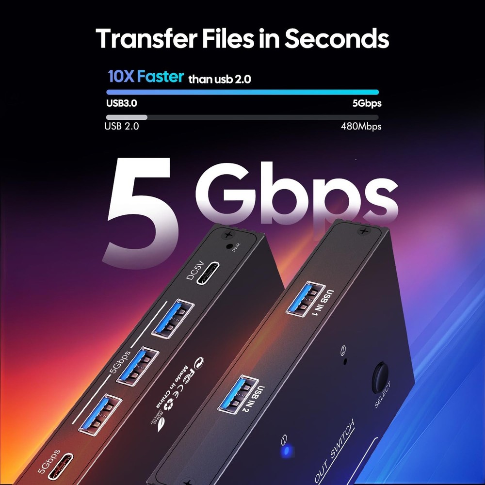 USB 3.0 Switcher 2 Computers Sharing USB C & A Devices 4 Port Sharing Keyboar...