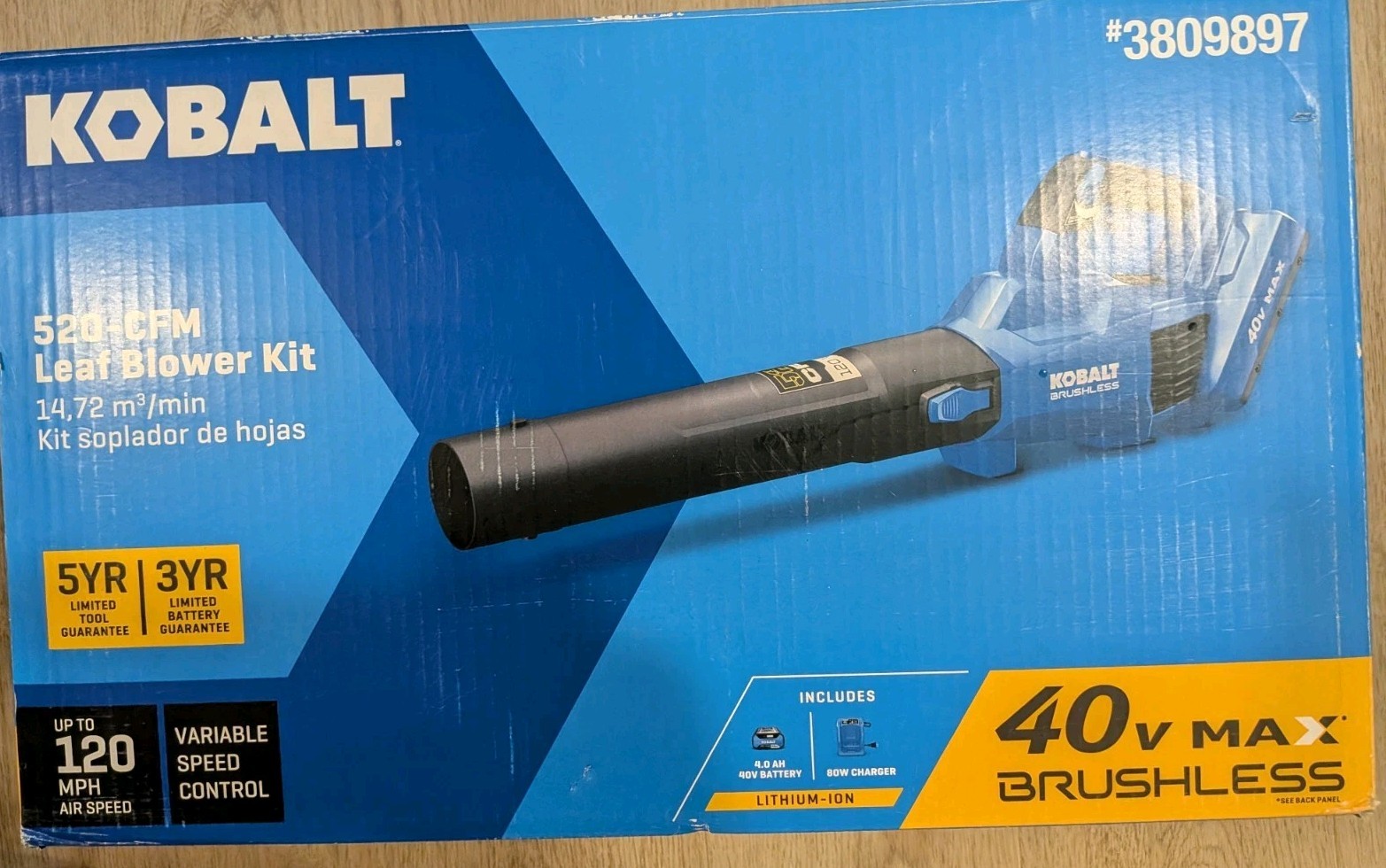 Kobalt 40-Volt KLB 1040B-03 Leaf Blower Blue Brushless 120MPH 520-CFM TOOL ONLY