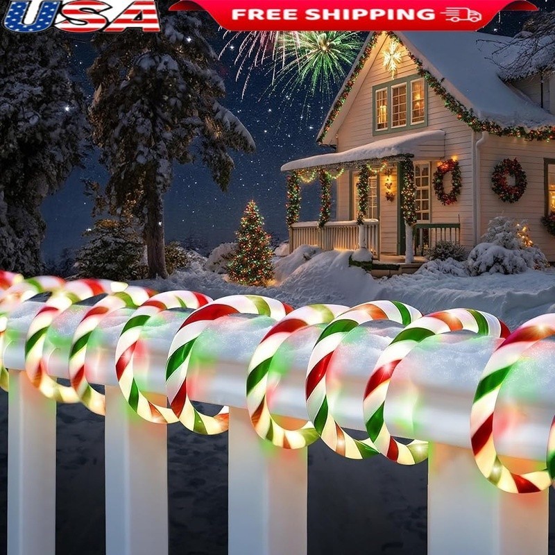 Candy Cane Christmas Rope Lights Waterproof LED String Light Timer 8 Modes Decor