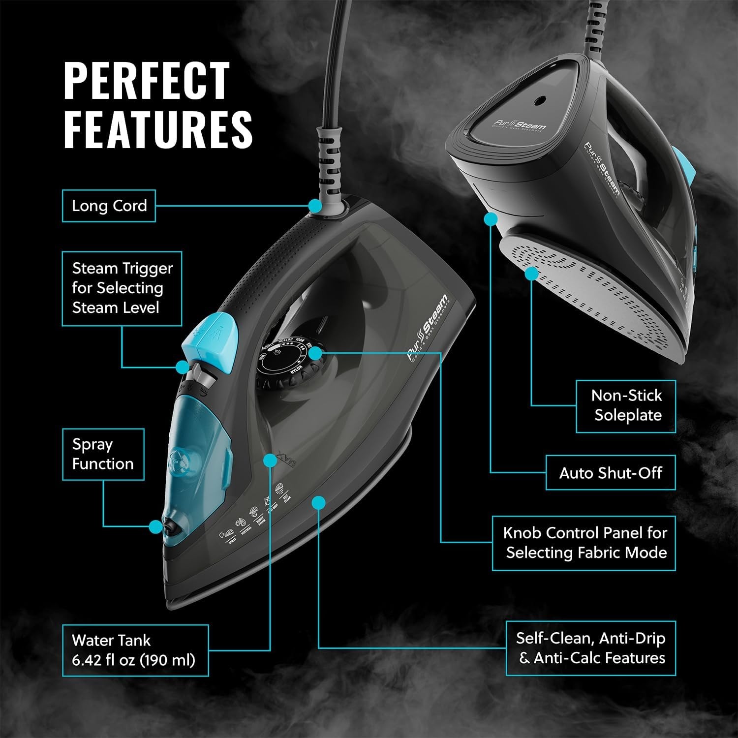 PurSteam Professional 1250W Steam Iron | Powerful Steamer with Burst of Steam