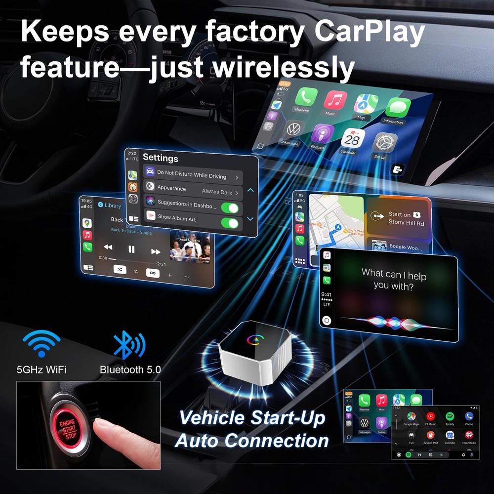 Aimoon Mini Wireless CarPlay Adapter 2026 for CarPlay & Android Auto, Plug & ...