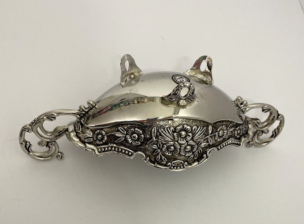 GODINGER 8.5" Handled W/ Feet Oval Bowl Fine Silverplate Dish Tray