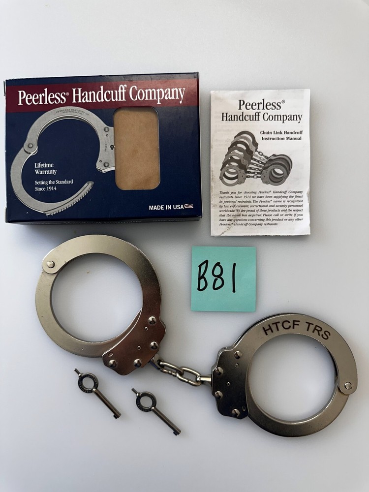 ETCHED-Peerless Model 702C Oversized Nickel Finish Handcuffs
