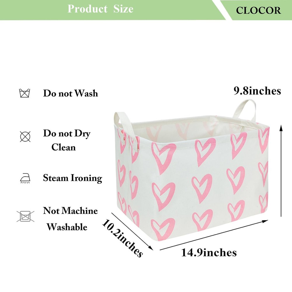 CLOCOR Rectangular Pink Heart Basket Empty, Storage Bin, Waterproof Book Box ...
