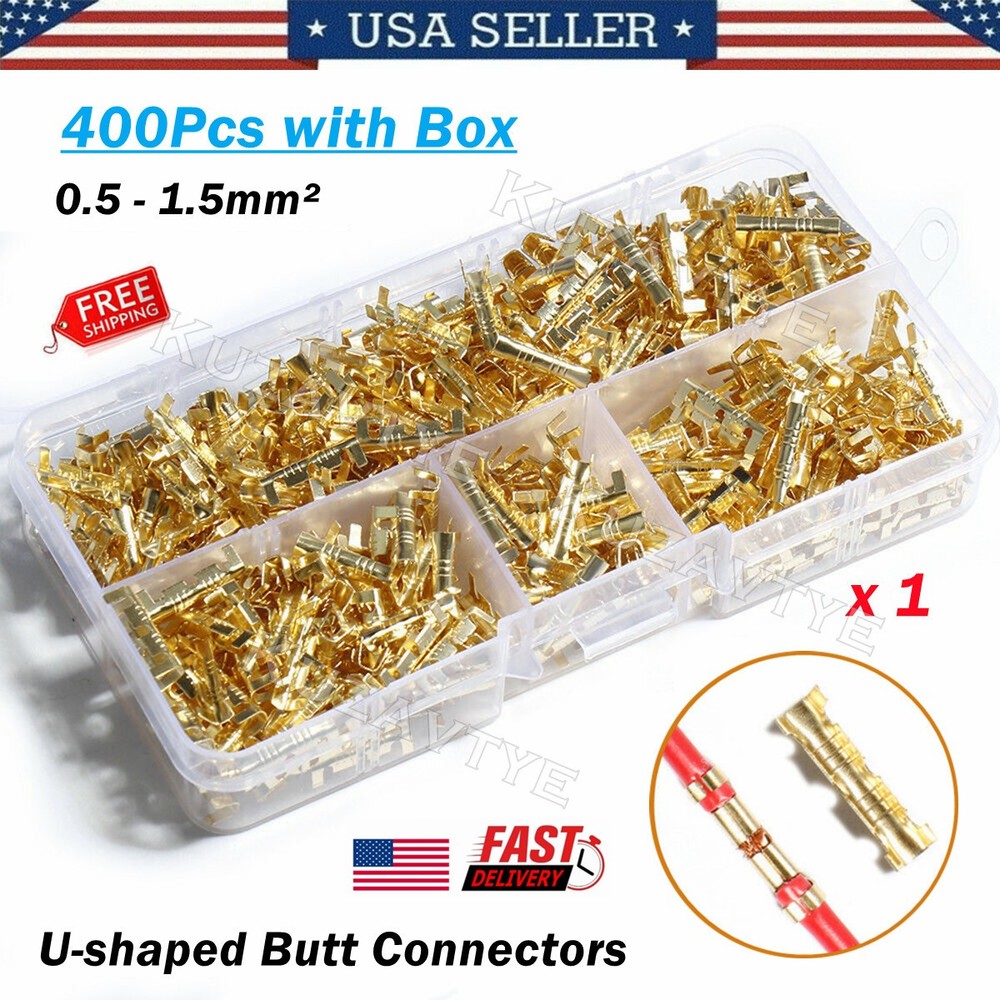 400/2000Pcs U-Shape Wire Butt Connectors Open Barrel Crimp Copper Ring Terminals
