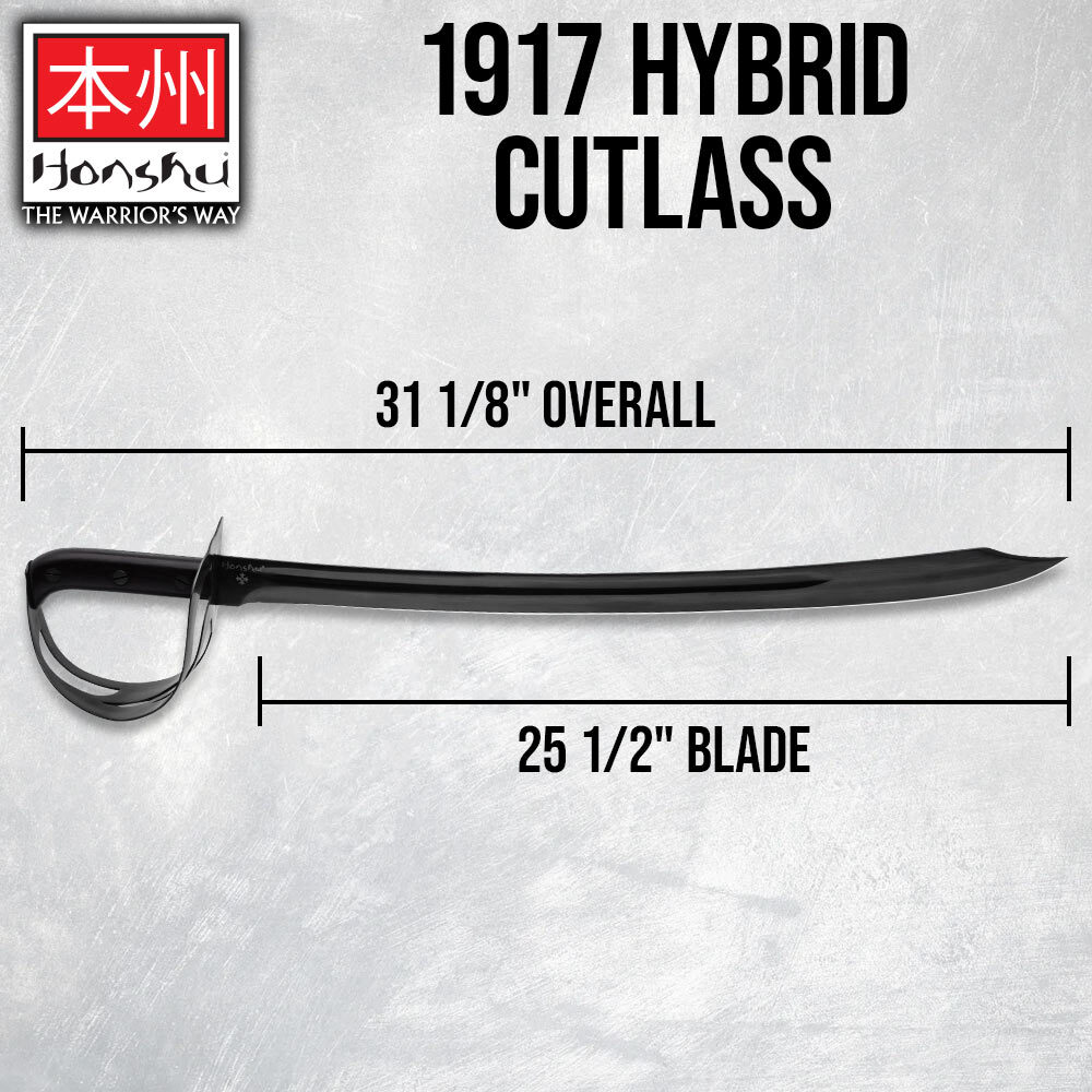 Honshu 1917 Hybrid Cutlass | Carbon Steel Blade | Pirate Sword | Overall 31 1/8"