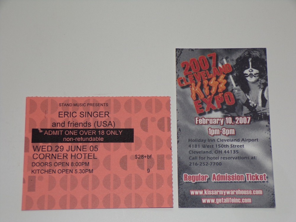 KISS Ticket Stub 2pc Lot ERIC SINGER 2005 Concert + 2007 Cleveland Kiss Expo