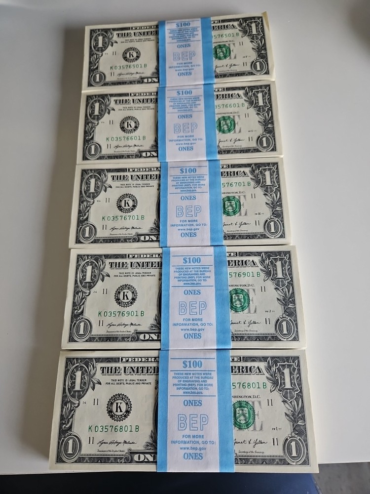 $1 BILLS 500 Consecutive Uncirculated SEQUENTIAL Mint Condition Series 2021 "K"