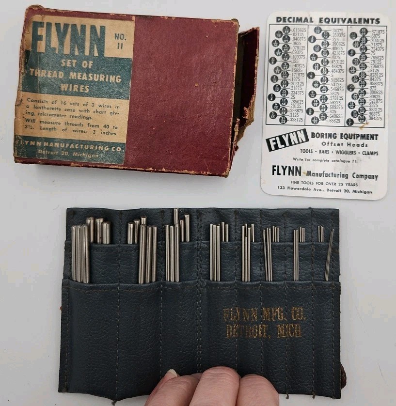 FLYNN Tool Co. No.11 Thread Measuring Wire Set With Original Box
