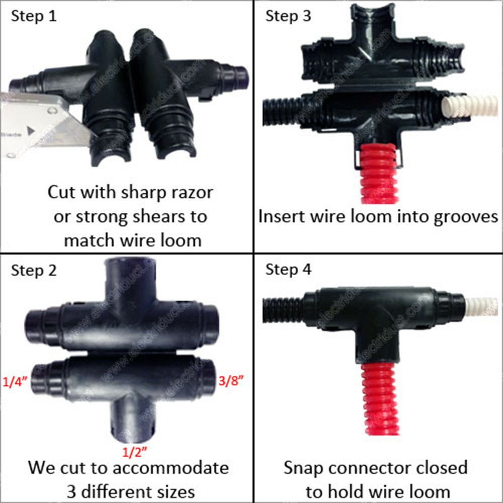Electriduct Universal Polypropyle Wire Loom Tee T Connectors Tee Fitting