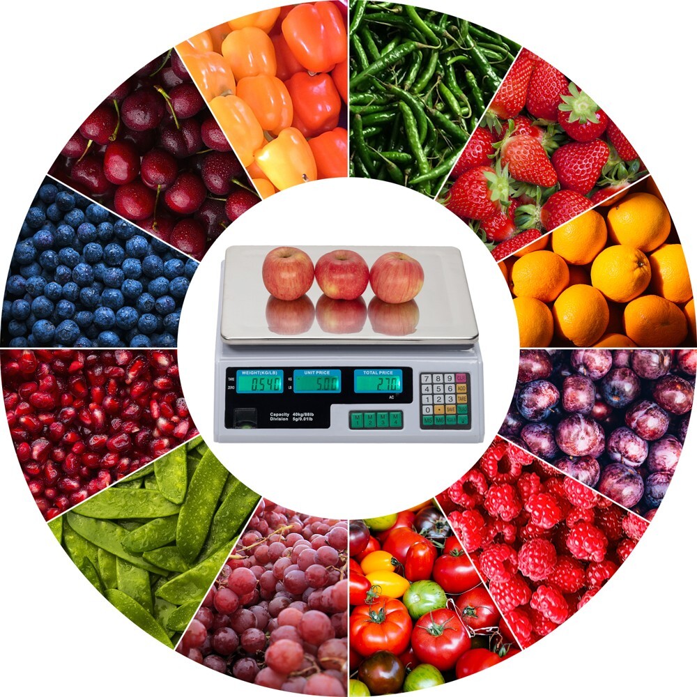 ACS-30 40kg/5g Digital Price Computing Scale for Vegetable US Plug Silver &White