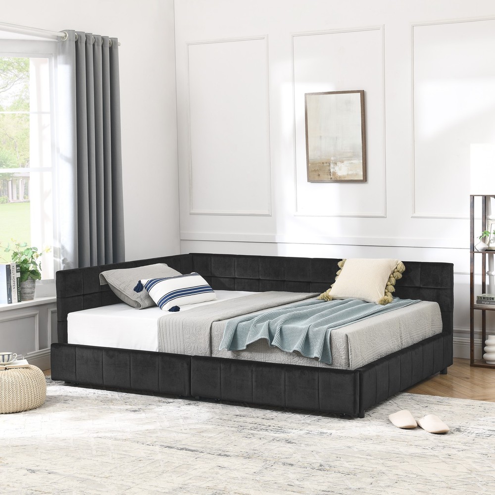 Full Size Storage Upholstered Tufted Bed Frame, Sofa Bed Frame with Comfortabl