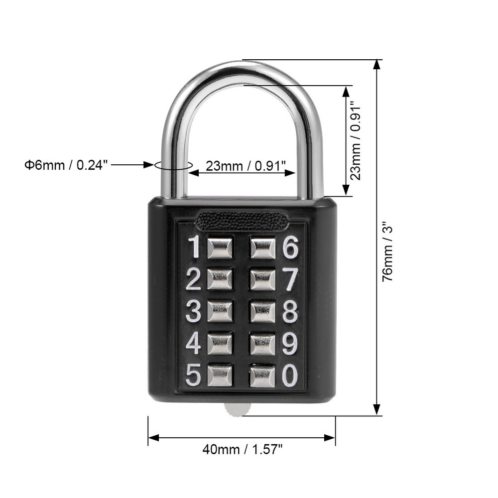 10-Digit Combination Padlock Push Button Locker Cabinet Lock Black