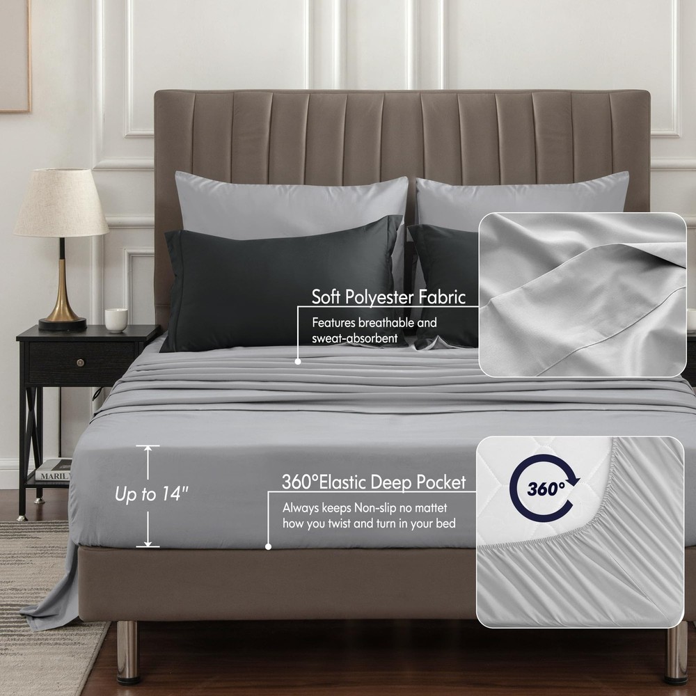 Queen 7 Piece Bedding Set, Soft Reversible Comforter, Microfiber, Black