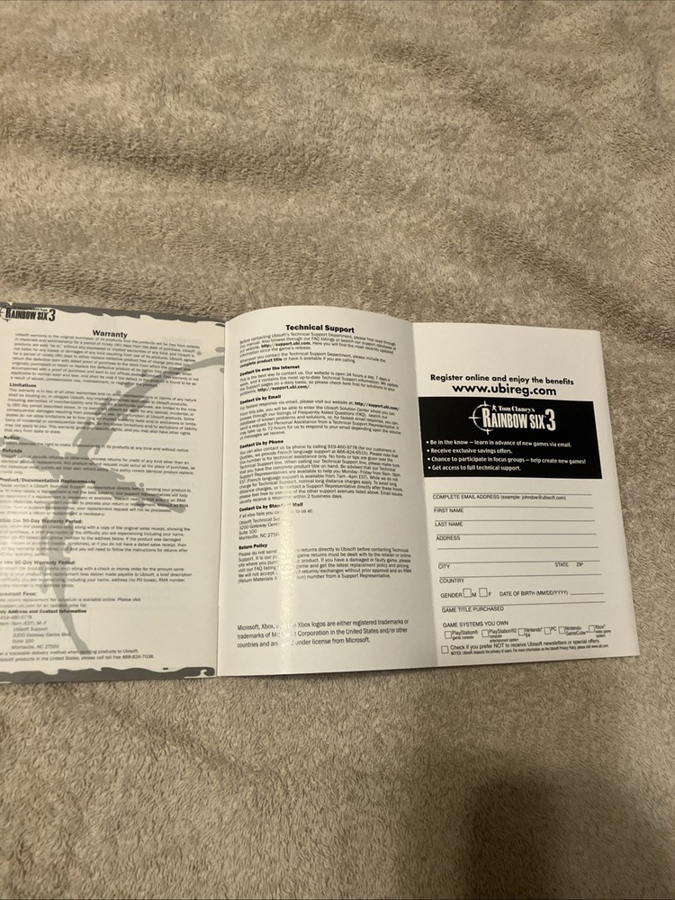 xbox Tom Clancy’s rainbow six 3 manual only