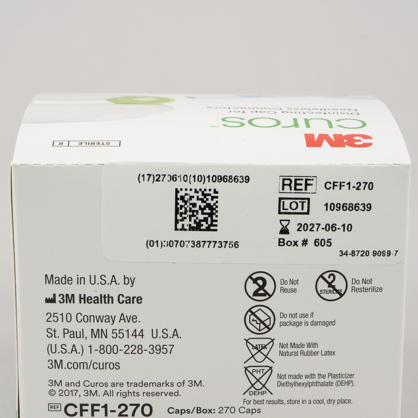 3M Curos Disinfecting Cap, 270 Count, CFF1-270, 2027 Expiration
