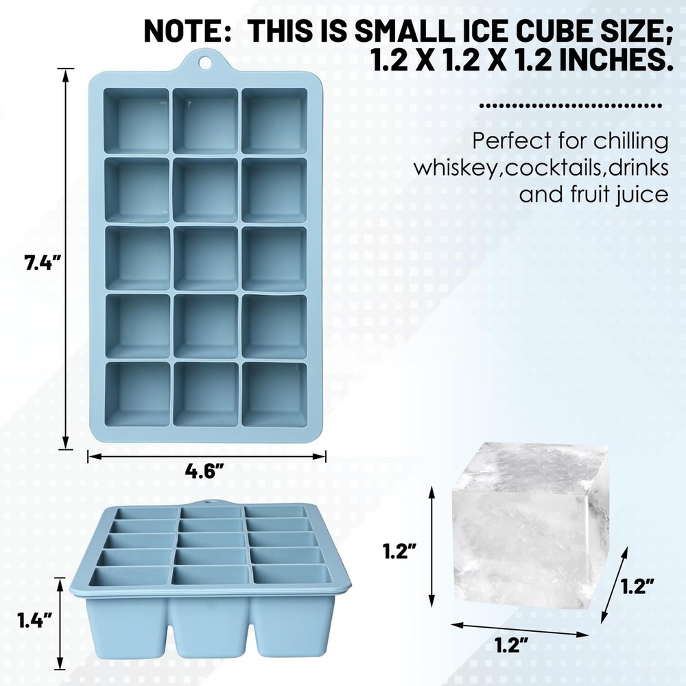 3PC Silicone Ice Cube Trays with Lid Easy Release Stackable Freezer Ice Maker