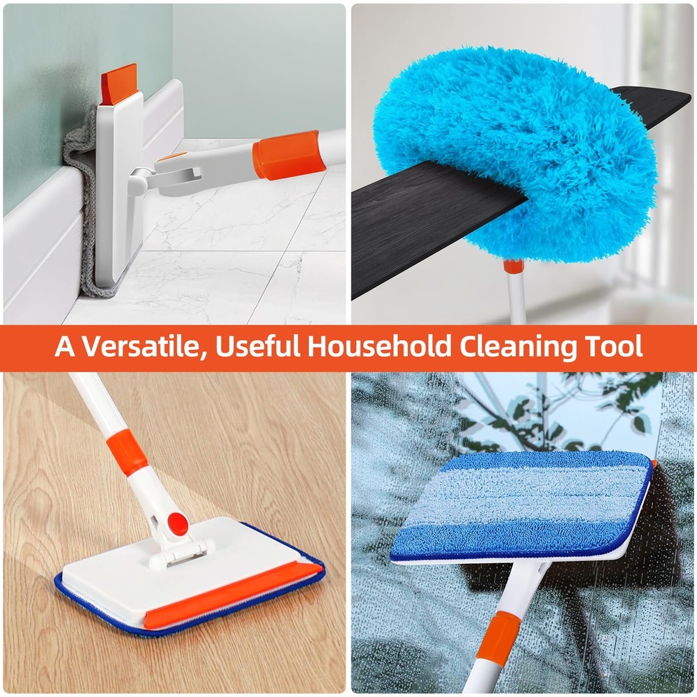 Baseboard Cleaner Tool with Handle Extendable Long Handle Reusable Pads for Floo