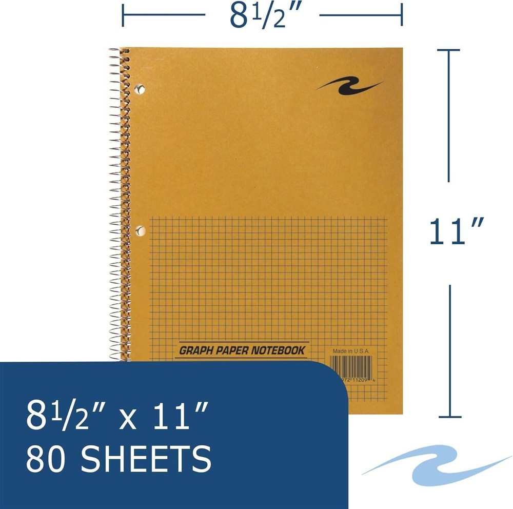 Spring Lab Notebook Wirebound 5x5 Graph Ruled 11"x8.5" 80 Sheets Green paper