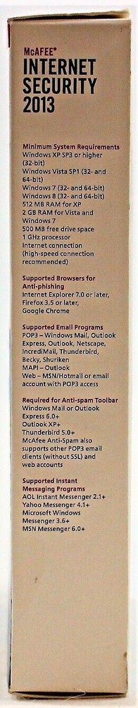 McAfee Internet Security 2013 1 PC Retail Box Disc For Windows XP 7 8