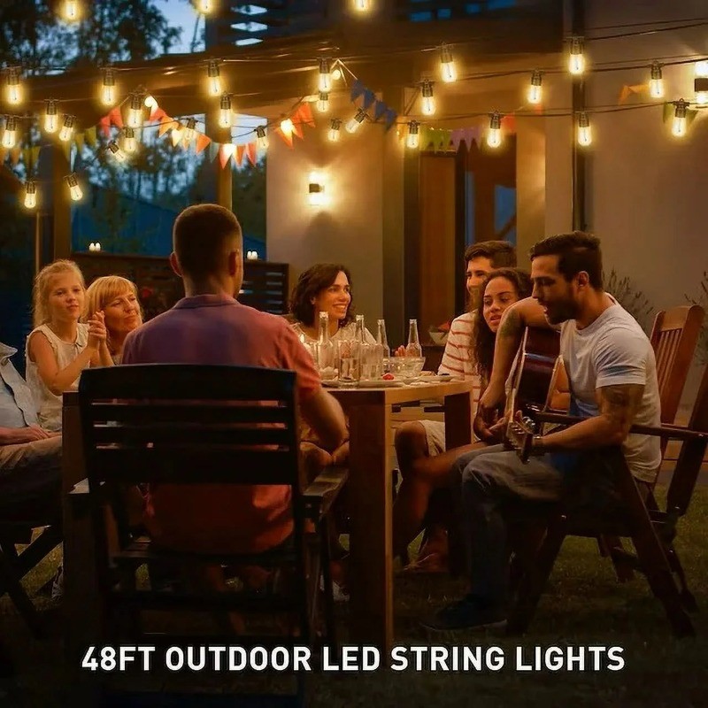 48FT LED Outdoor String Lights with Edison Shatterproof Bulbs