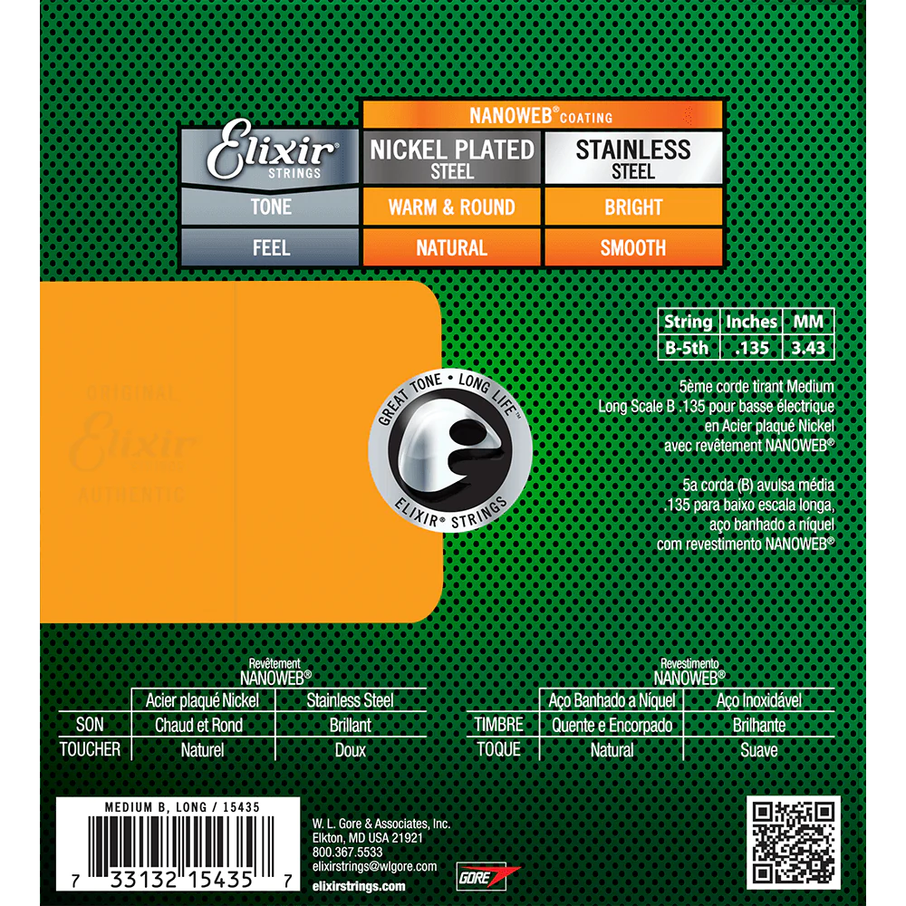 Elixir NANOWEB Nickel 5th Bass String — 15435 Long Scale, Medium .135