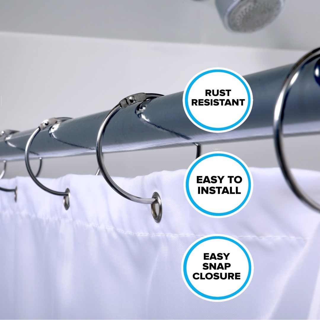 Chrome Simple Slide Shower Curtain Rings: Set of 12 Rust Resistant Curtain Rings