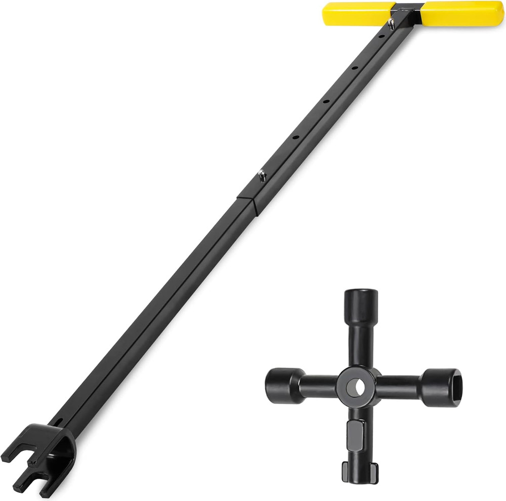 37 Inch Water Meter Key, Adjustable Length, 4-Way Multi-Functional Utility Key,