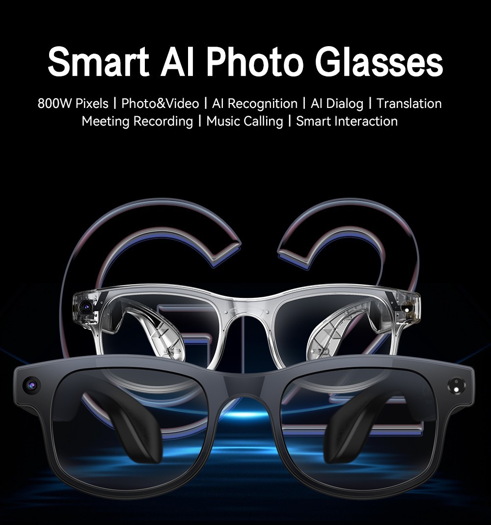 AI Smart Glasses 8MP Camera 4k HD Video Real-Time Translation Image Recognition