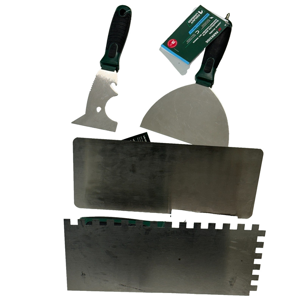 Parkside 4pc Trowel & Scraper Set - Joint Knife, Multi-Tool & Serrated Trowels