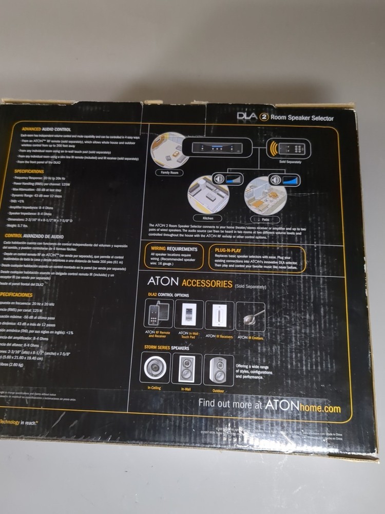 ATON DLA2 Multi-Zone 2-Room Speaker Selector RF Remote 200ft Open Box