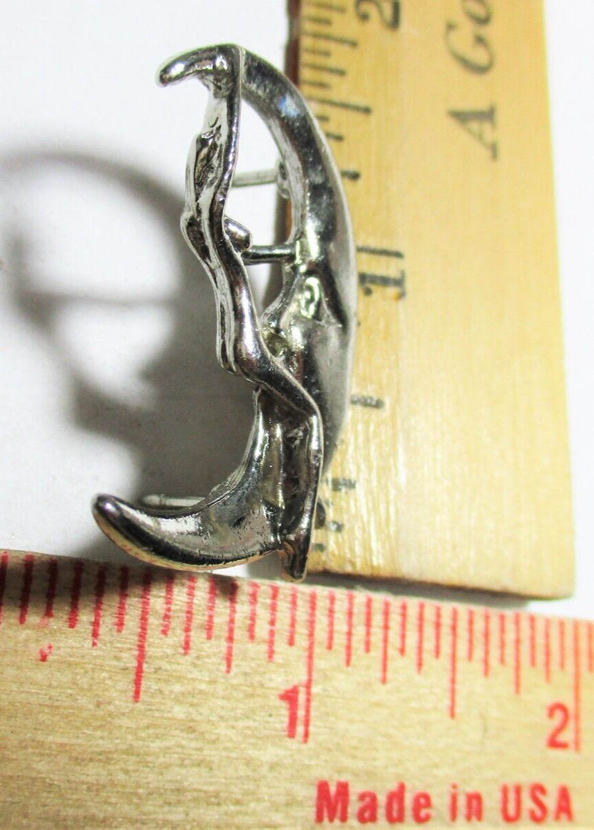 Man in Moon pin w/woman vintage motorcycle collectible old biker vest pinback