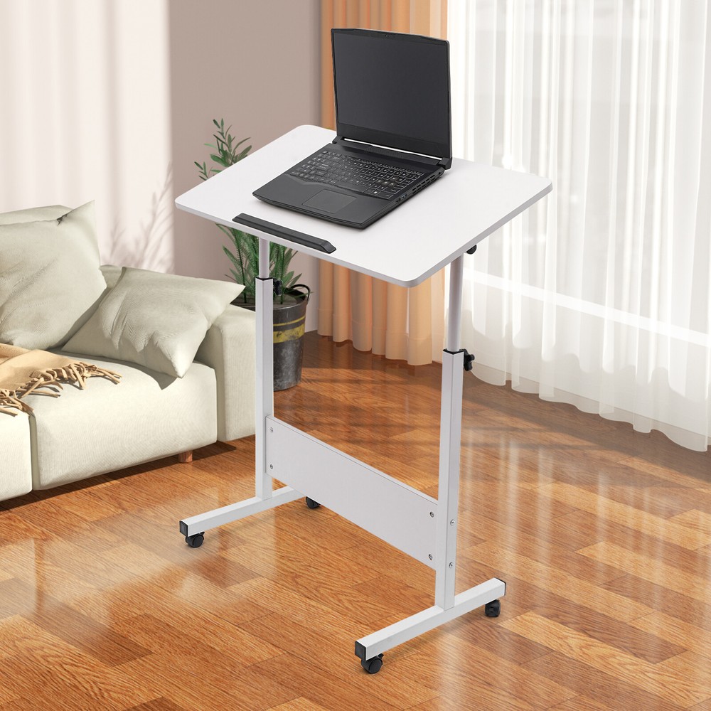 Adjustable Height Rolling Laptop Desk with 360° Wheels & Tilt Surface