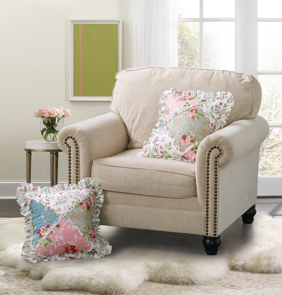 Multi Flowers Ruffle Pillowshams, Quilted Patchwork Decorative Pillow Covers ...
