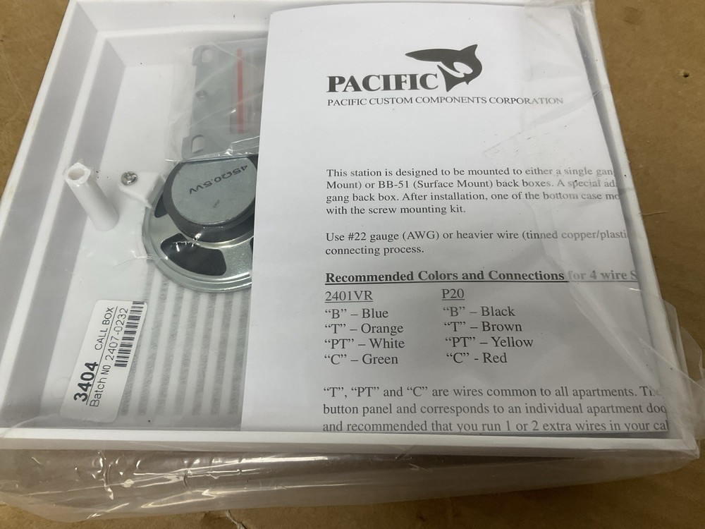 Pacific Electronics Corp Apartment Station 4 Wire Connection 3404