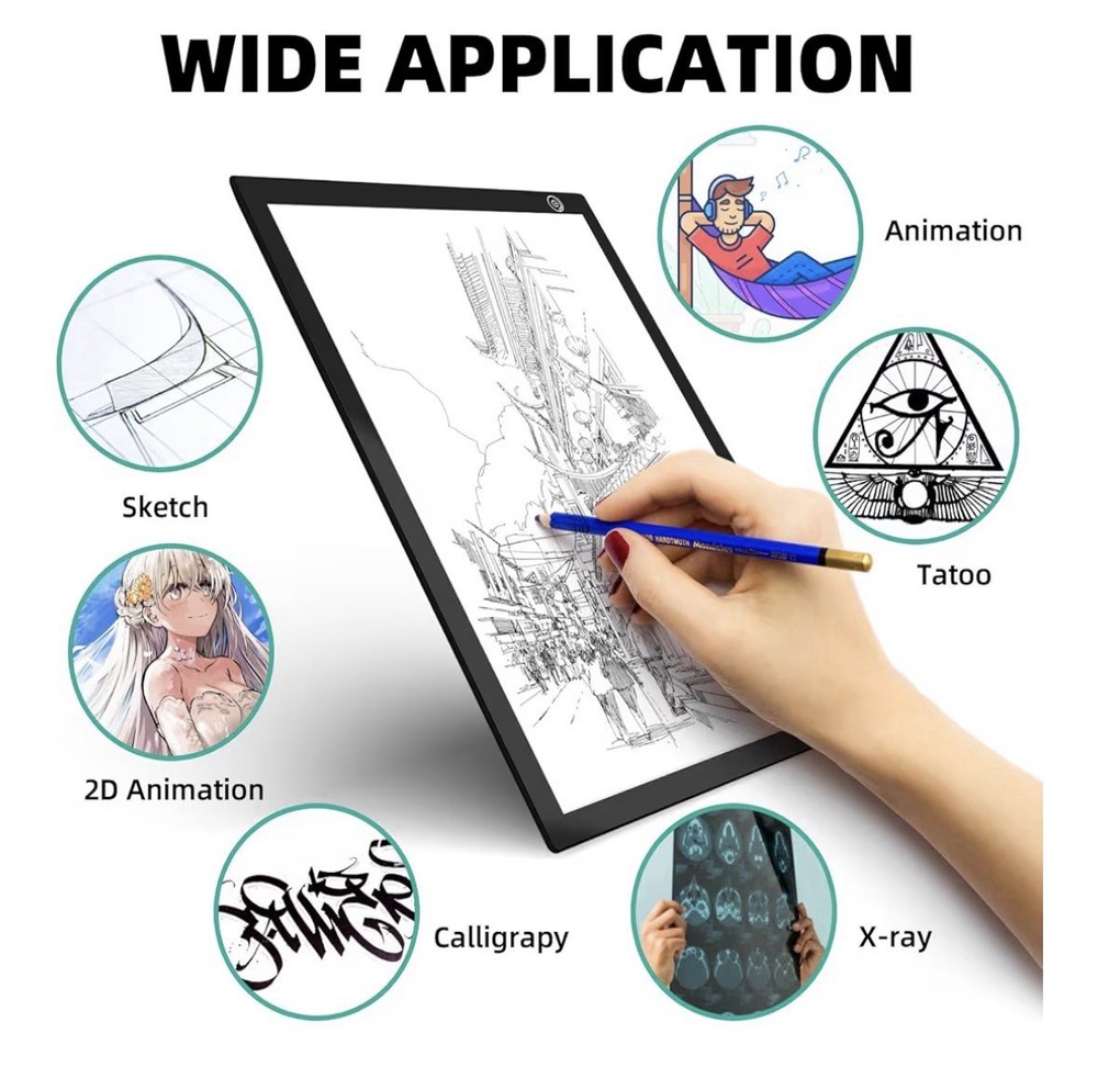 LED Rechargeable Tracing Light Pad A4 Adjustable Brightness USB Wireless