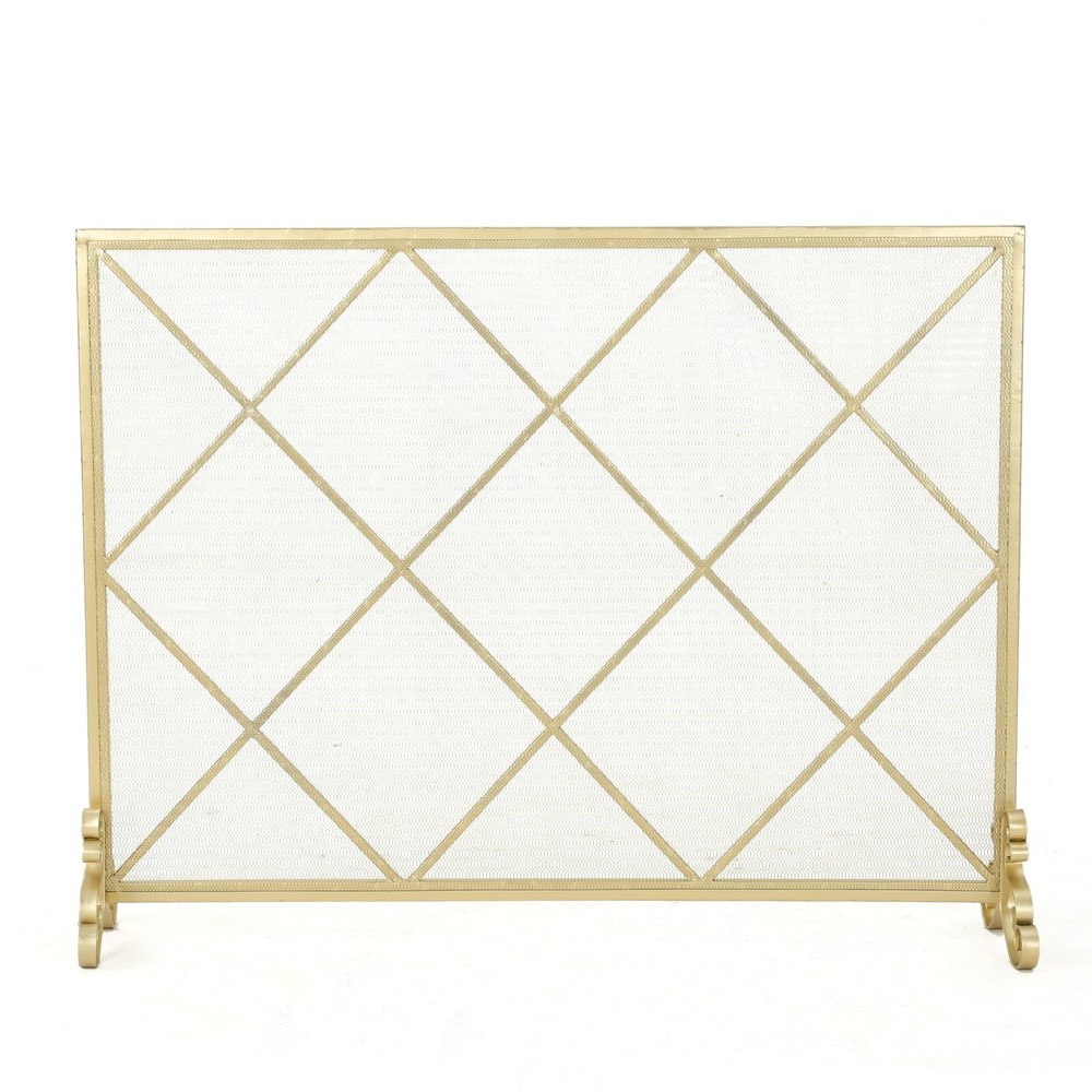 Modern Iron Mesh Single Panel Fireplace Screen