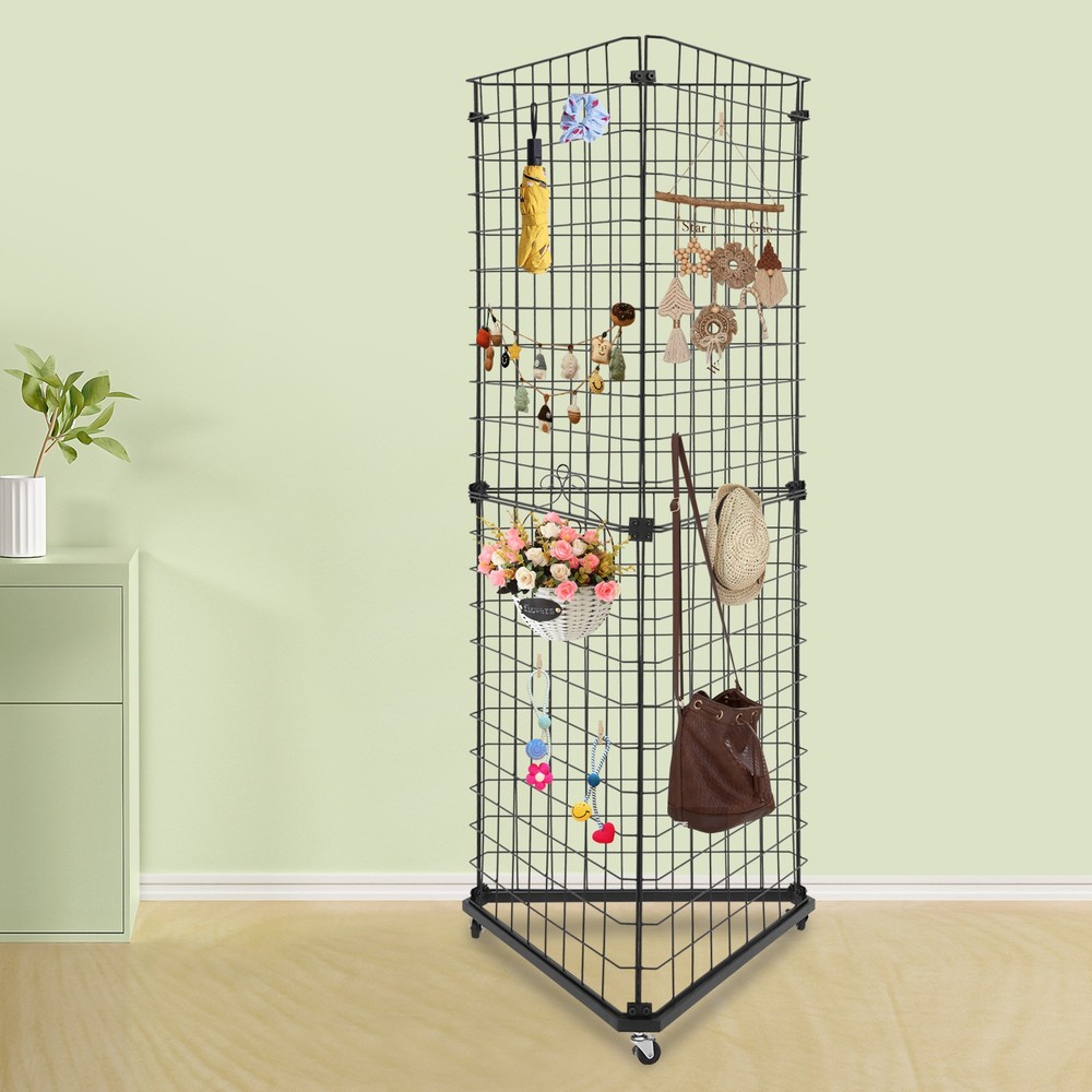 Wire Grid Panel Tower Triangle Display Stand Wire Grid Display Rack Organizer