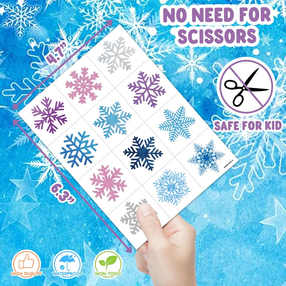 96 PCS Blue Snowflake Pre-Cut Temporary Tattoos Sticker Small, Multicolor